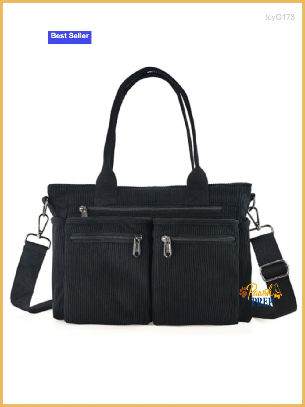 Corduroy Tote Bag with Multiple Pockets Hobo Crossbody Shoulder Bag Travel Work